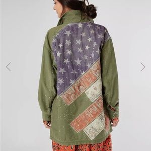 Free People Spruce Military Flag Patchwork Shirt Jacket